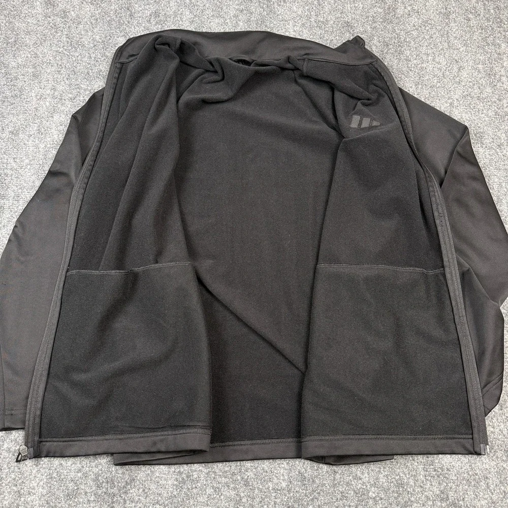 Adidas Full Zip Track Jacket Men Size Large Black Fleece Lined Training Athletic